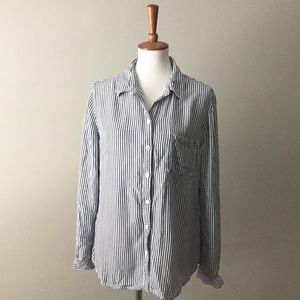 Beach Lunch Lounge Striped Button Down Blouse